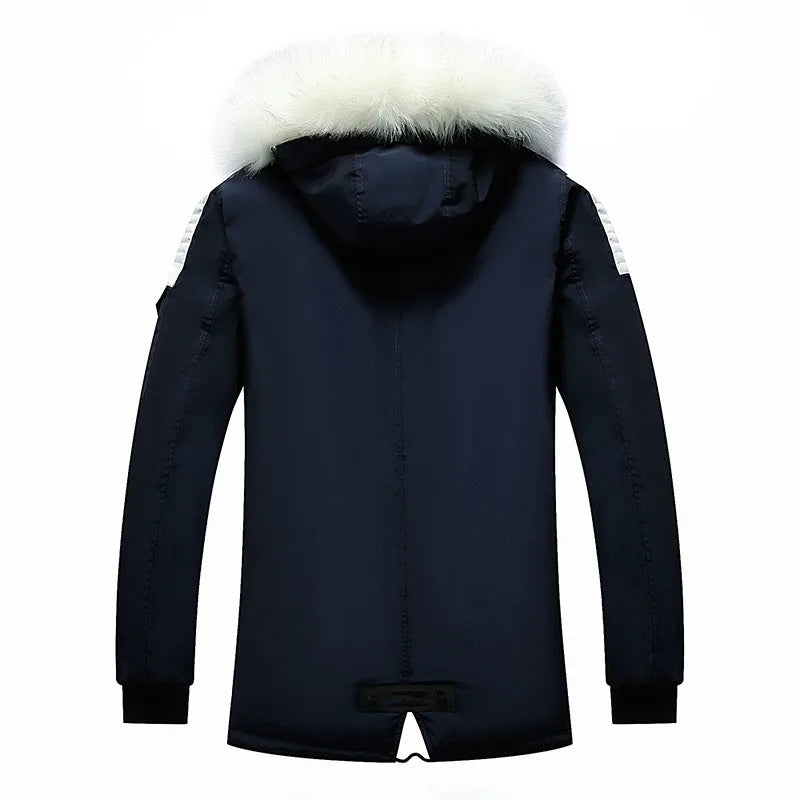 Men's Long Zip-Up Hooded Winter Jacket, Casual Style