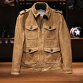 M65 Safari Leather Jacket, Lapel Collar, Multi-Pocket, Cracked Yellow
