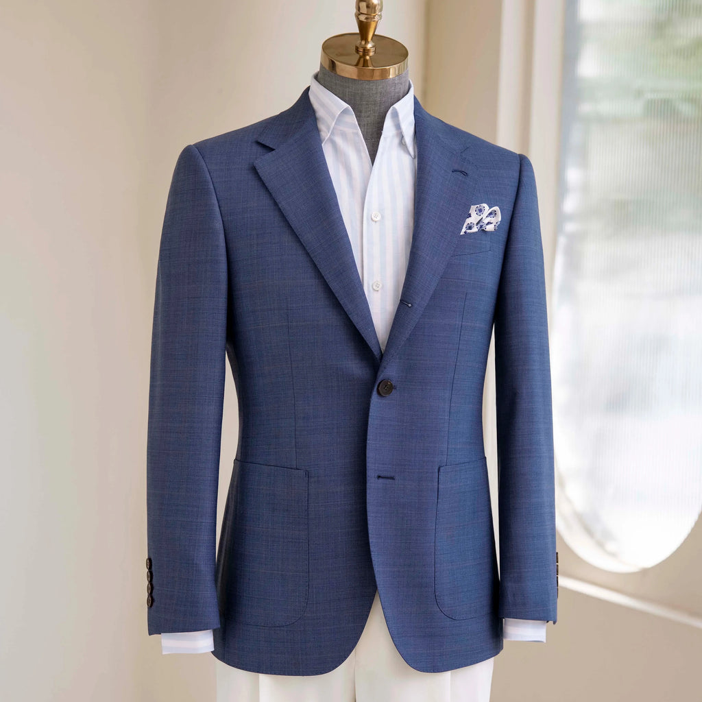 Men's Blue Wool Wedding Suit, Single-Breasted, V-Neck Collar, Plus Size