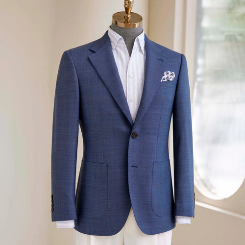 Men's Blue Wool Wedding Suit, Single-Breasted, V-Neck Collar, Plus Size
