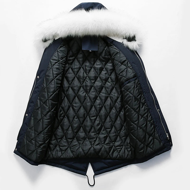 Men's Long Zip-Up Hooded Winter Jacket, Casual Style