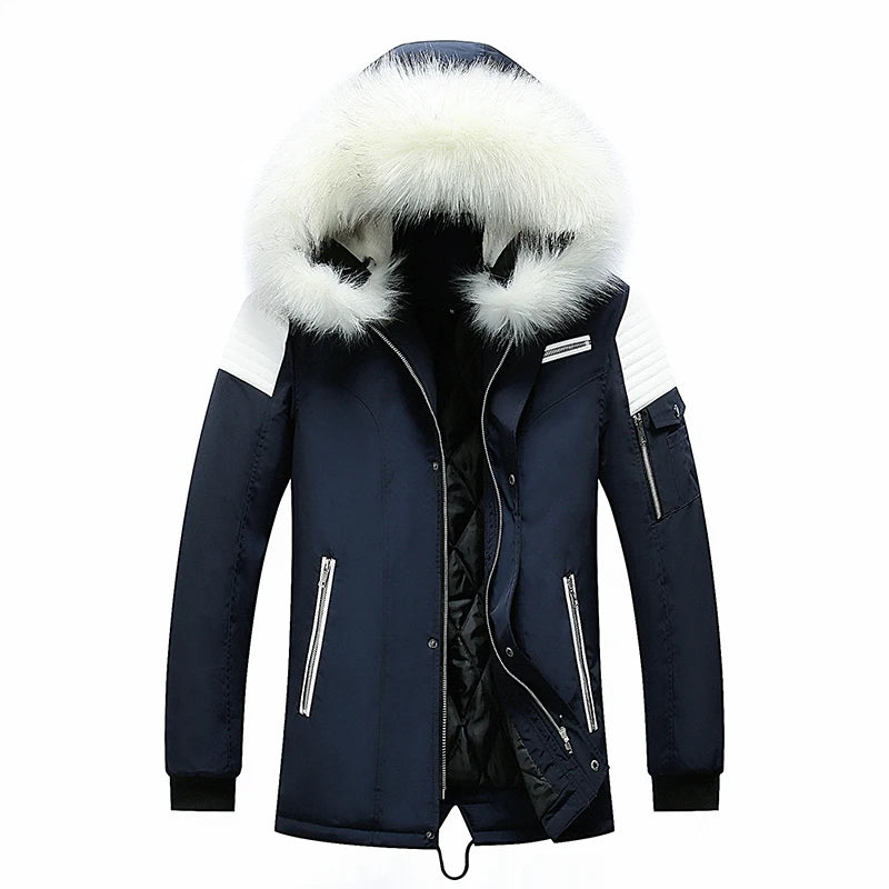 Men's Long Zip-Up Hooded Winter Jacket, Casual Style