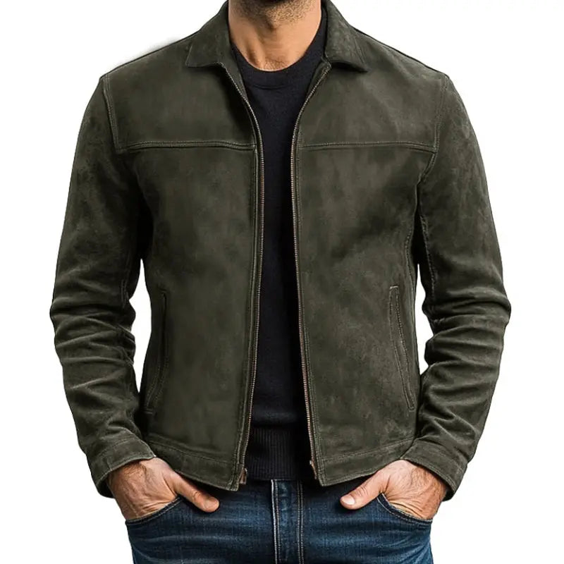 Men's Suede Trucker Jacket Zip-Up Side Pockets Casual Everyday Wear