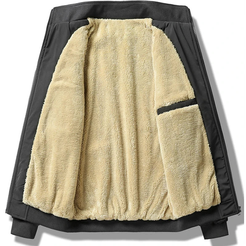 Men's Thick Winter Jacket, Stand Collar, Fleece-Lined Cotton, Sizes up to 8XL