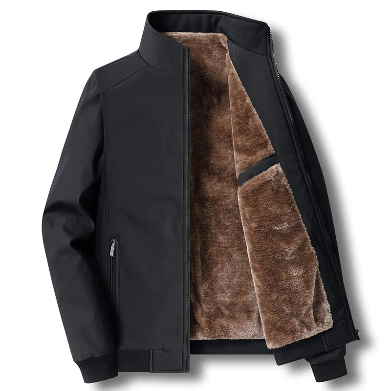 Men's Thick Winter Jacket, Stand Collar, Fleece-Lined Cotton, Sizes up to 8XL