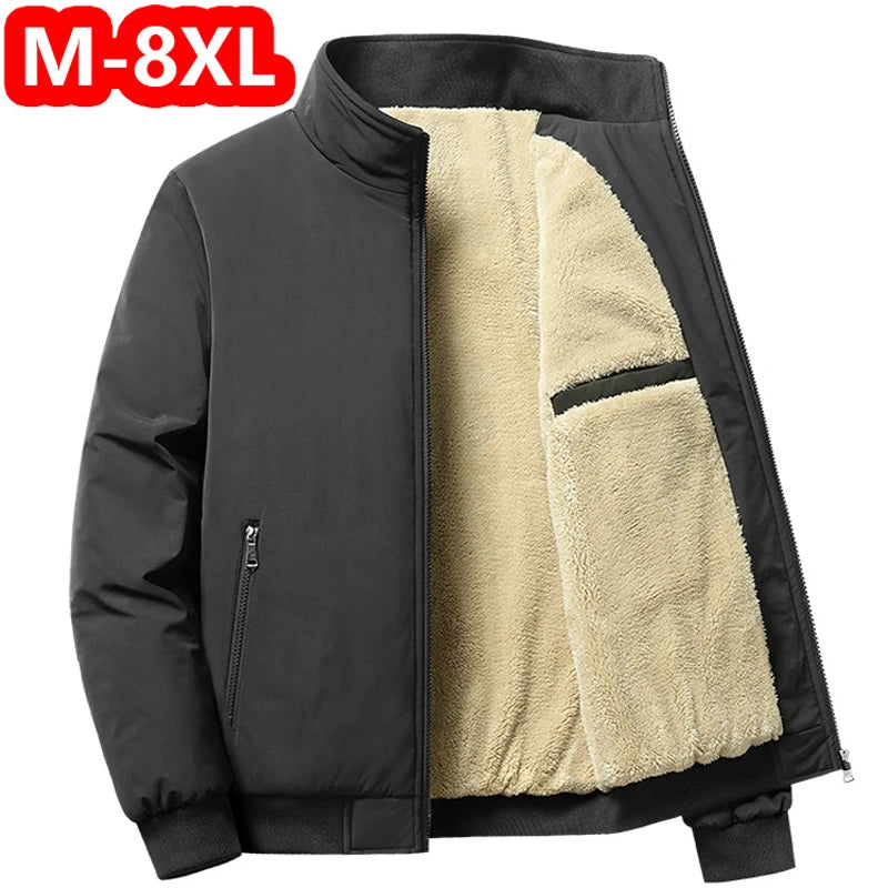 Men's Thick Winter Jacket, Stand Collar, Fleece-Lined Cotton, Sizes up to 8XL