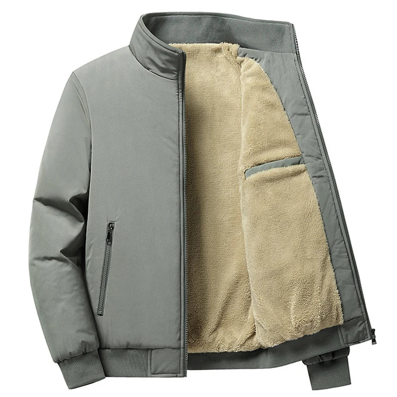 Men's Thick Winter Jacket, Stand Collar, Fleece-Lined Cotton, Sizes up to 8XL