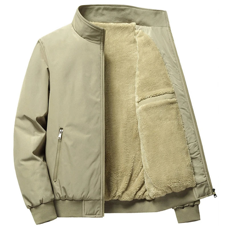 Men's Thick Winter Jacket, Stand Collar, Fleece-Lined Cotton, Sizes up to 8XL