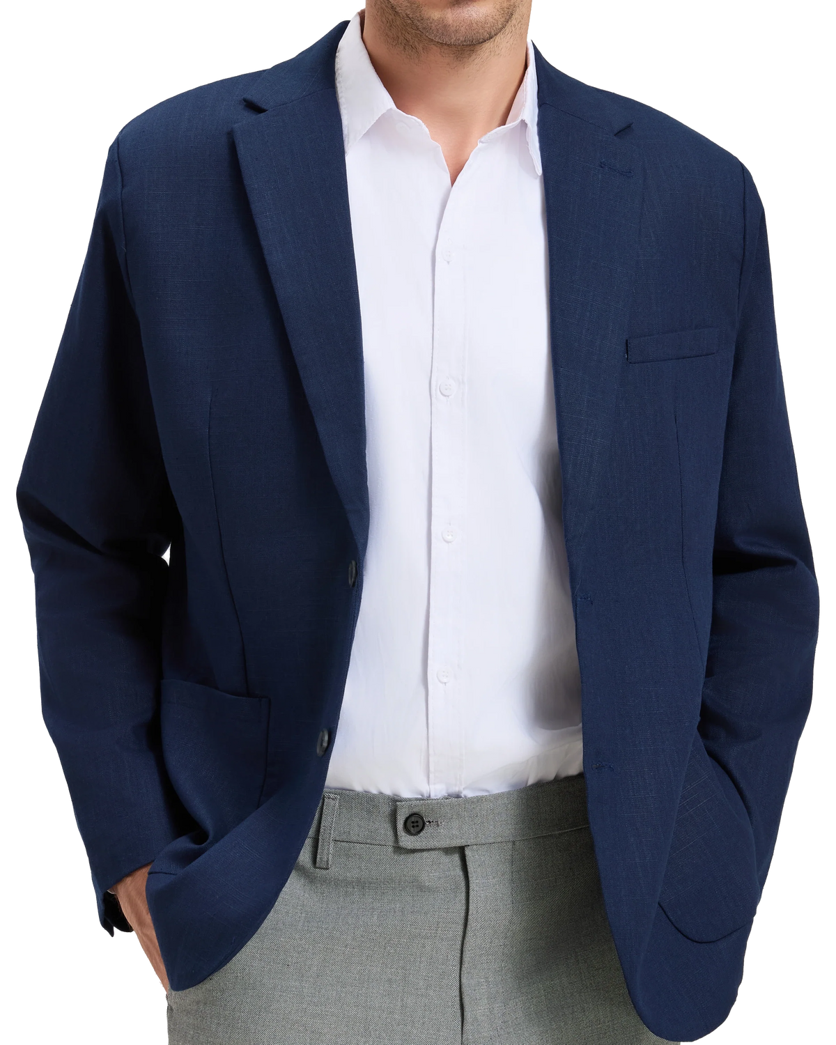 Men's Navy Linen Single Breasted Blazer