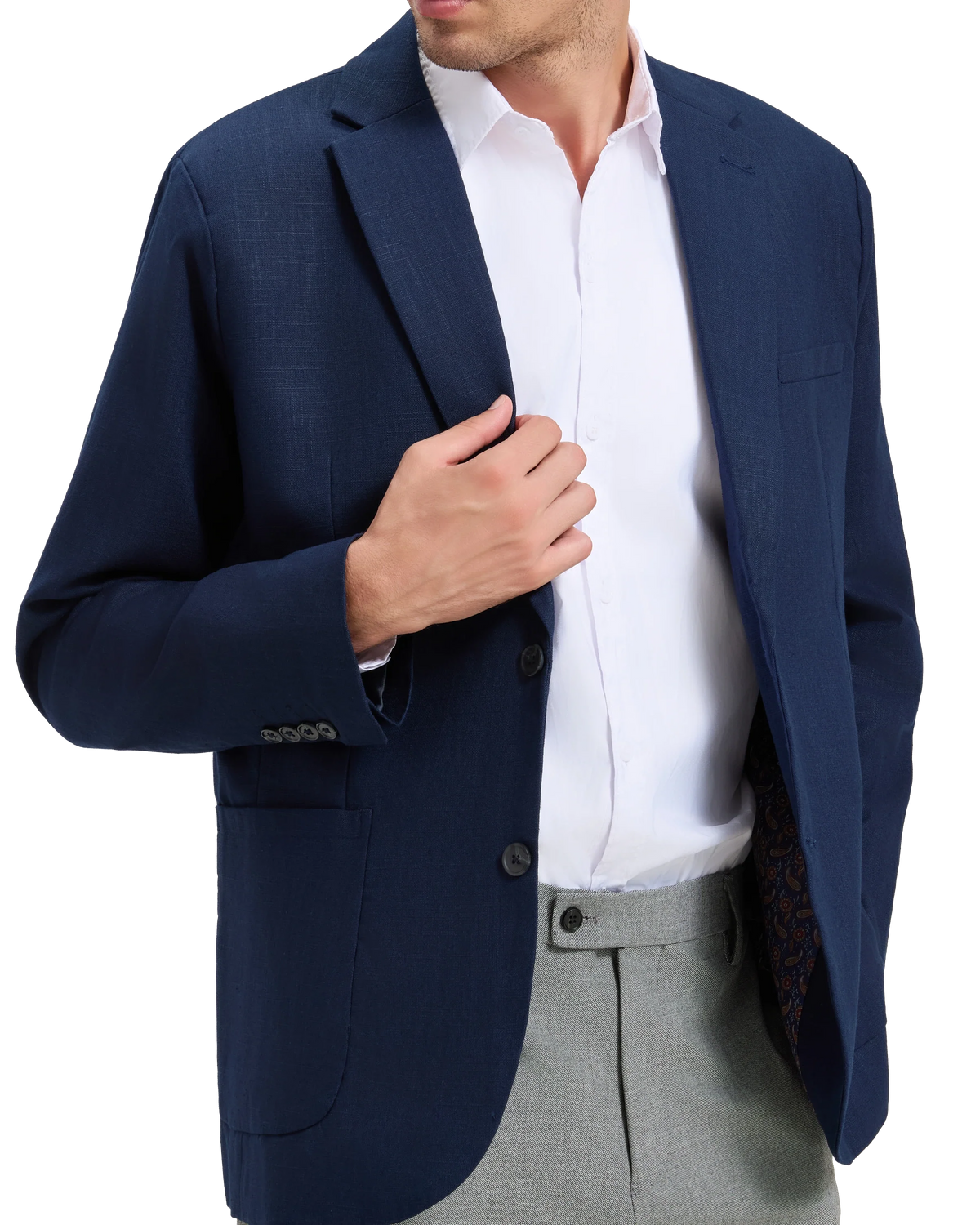 Men's Navy Linen Single Breasted Blazer
