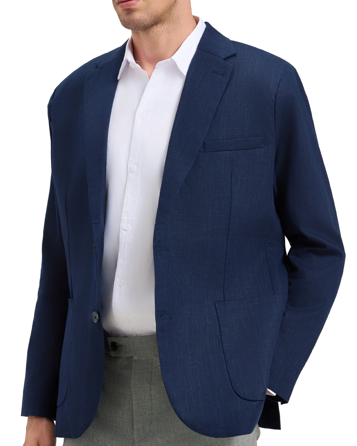 Men's Navy Linen Single Breasted Blazer