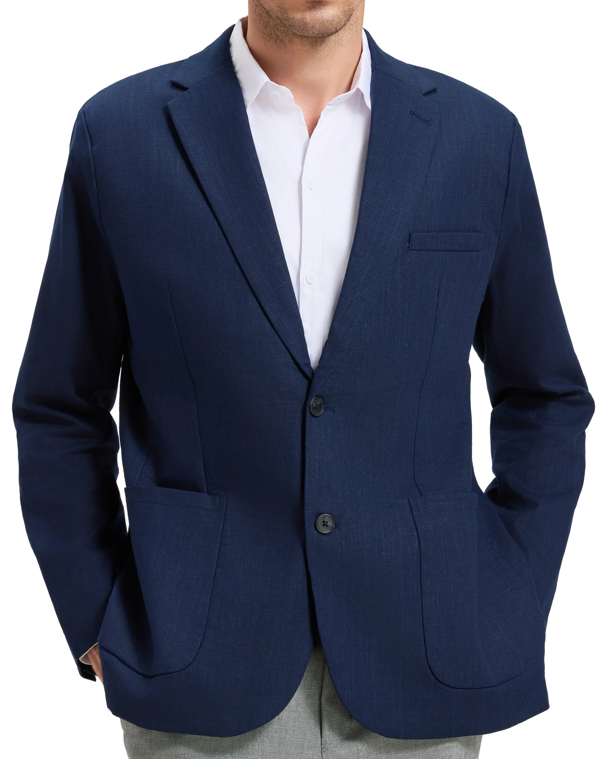 Men's Navy Linen Single Breasted Blazer
